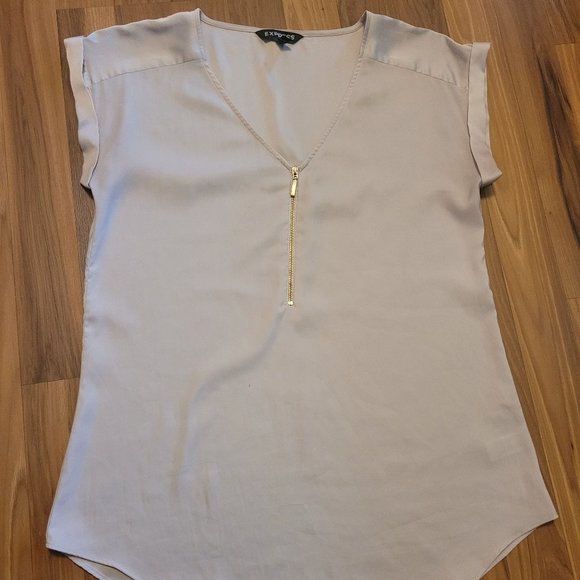 Express Tops - Express Tan Silky Zipper Career Tee Small